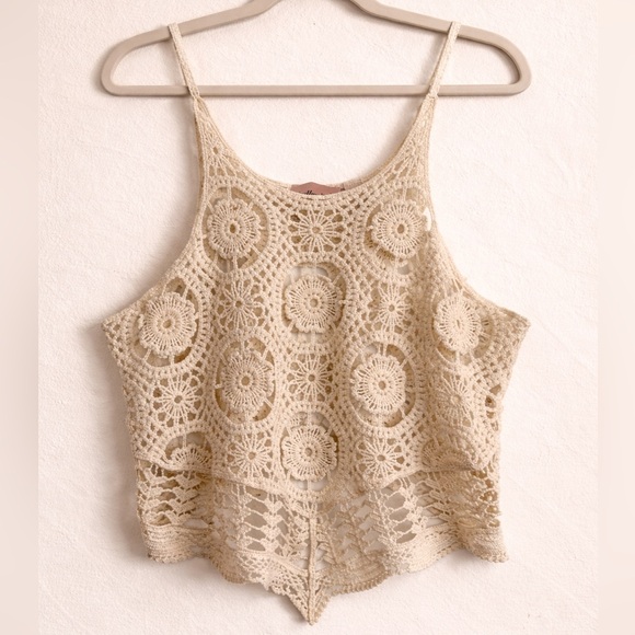 Willow Tops - Willow + Root Cream Crochet Lace Boho Tank Top Size Small
